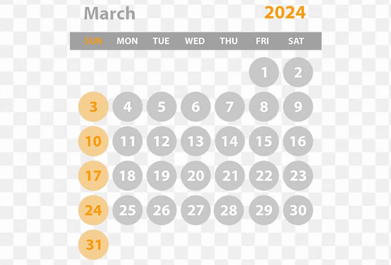 2024 March Month Calendar With Grey And Orange Colour Vector Png Image For Free Download