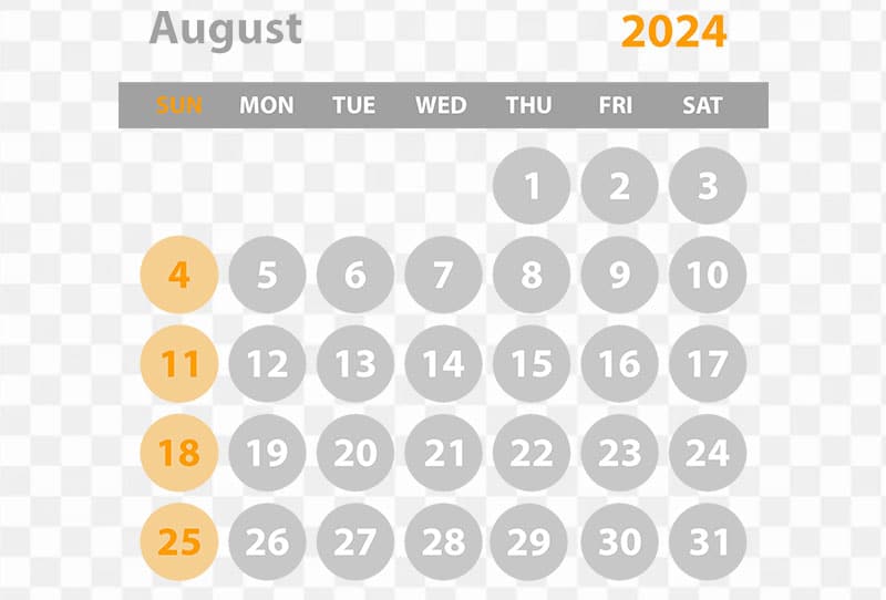 Simple Calendar For August 2024 Clipart Png On Transparent Background For Free Download