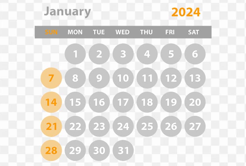 January Calendar Of 2024 Png Transparent Image For Free Download