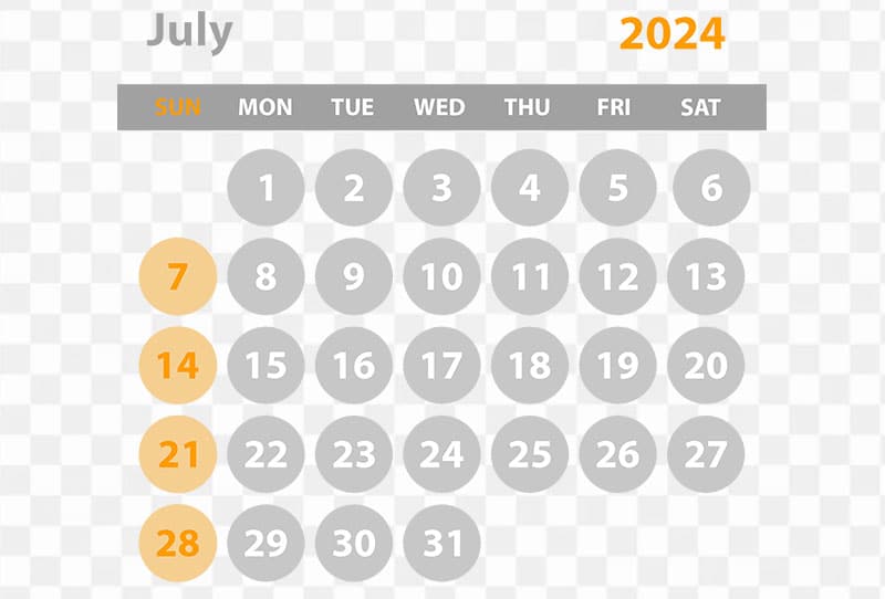 2024 July Month Calendar With Grey And Orange Colour Vector Png Image For Free Download