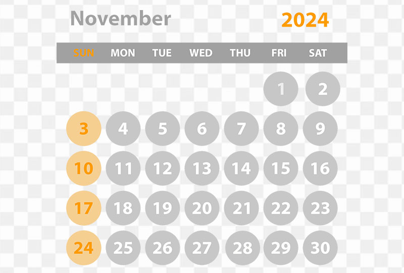 2024 November Month Calendar With Grey And Orange Colour Vector Png Image For Free Download