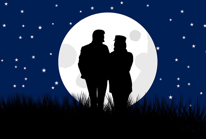 A Romantic Couple Walking Together Under The Moonlight Vector Clipart Wallpaper Image Free Download