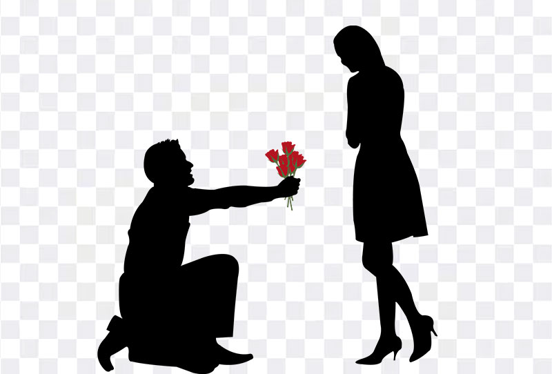 Boy Propose Girl With Rose Silhouette Png Transparent Image For Free Download