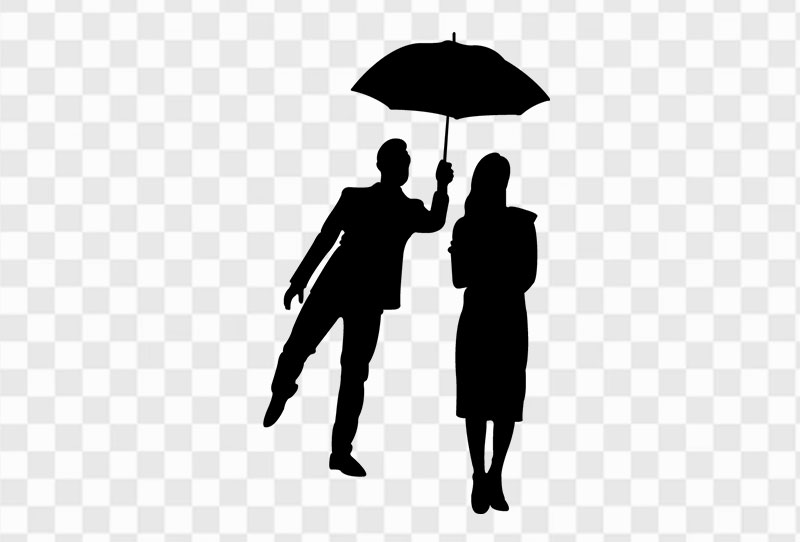 Silhouette Of Couple Under Umbrella Vector Png Transparent Image Free Download